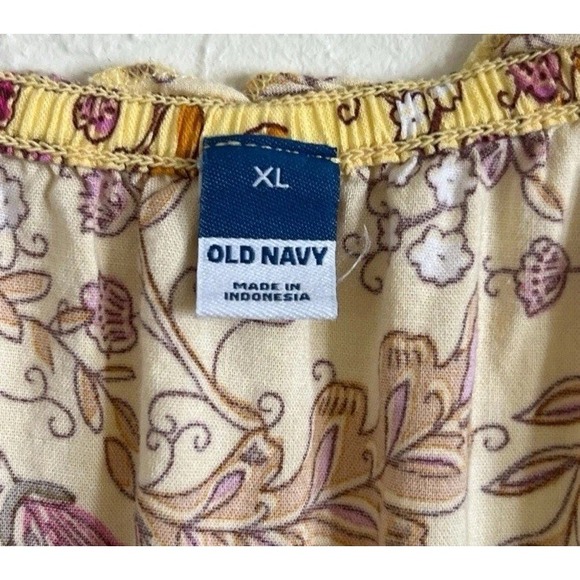 Old Navy Dress XL Milkmaid Baby Doll Maxi Yellow Floral Cottagecore Boho Peasant - Picture 8 of 10
